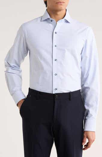 Lorenzo Uomo Trim Fit Textured Vertical Stripe Cotton Dress Shirt