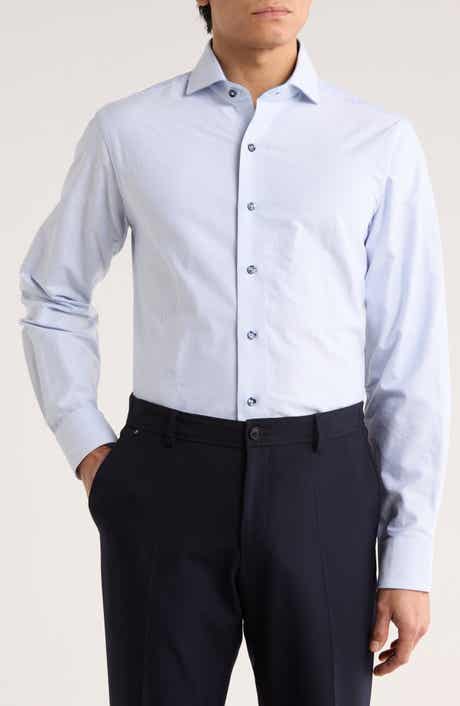 Lorenzo Uomo Trim Fit Textured Vertical Stripe Cotton Dress Shirt