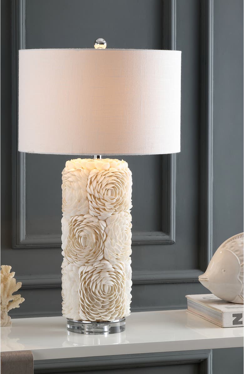 JONATHAN Y Rosette 28.5" Seashell/Resin/Crystal LED Table Lamp, Cream, Alternate, color,