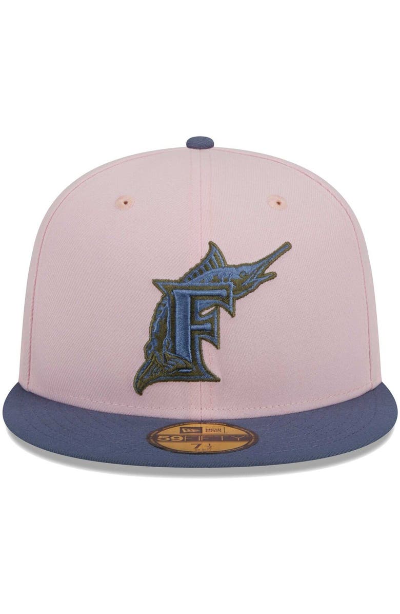 New Era Men's New Era Pink/Blue Florida Marlins Cooperstown Collection Olive Undervisor 59FIFTY Fitted Hat, Alternate, color,