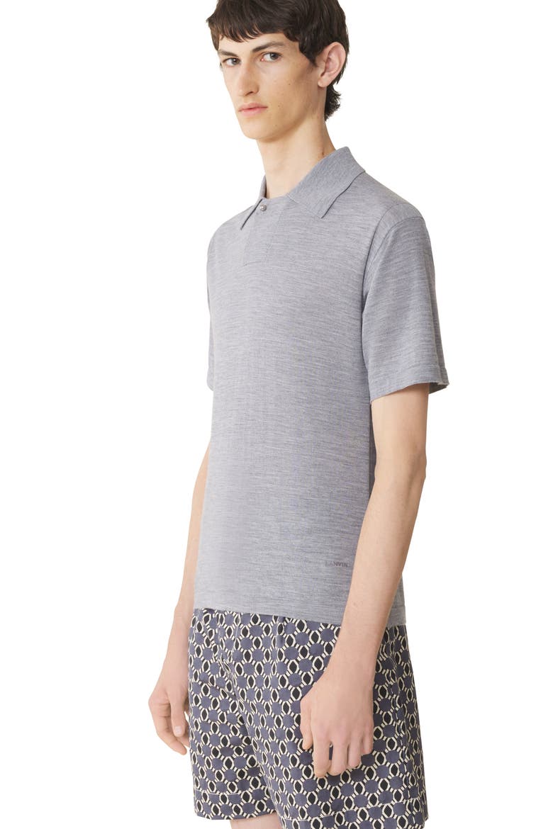 Black Merino Wool Polo Shirt, Alternate, color, Light Grey