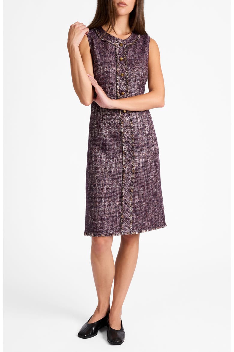 Laura Sleeveless Sheath Dress in Lightweight Tweed, Alternate, color, RAISIN MULTI