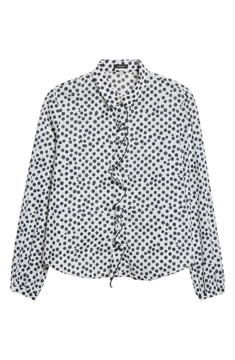 R13 Polka Dot Ruffle Trim Button-Up Shirt, Alternate, color, White With All Over Polka Dot