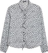 R13 Polka Dot Ruffle Trim Button-Up Shirt