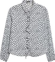 R13 Polka Dot Ruffle Trim Button-Up Shirt