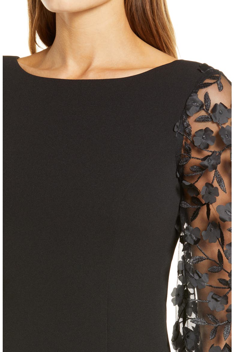 Floral Balloon Long Sleeve Sheath Dress, Alternate, color, BLACK