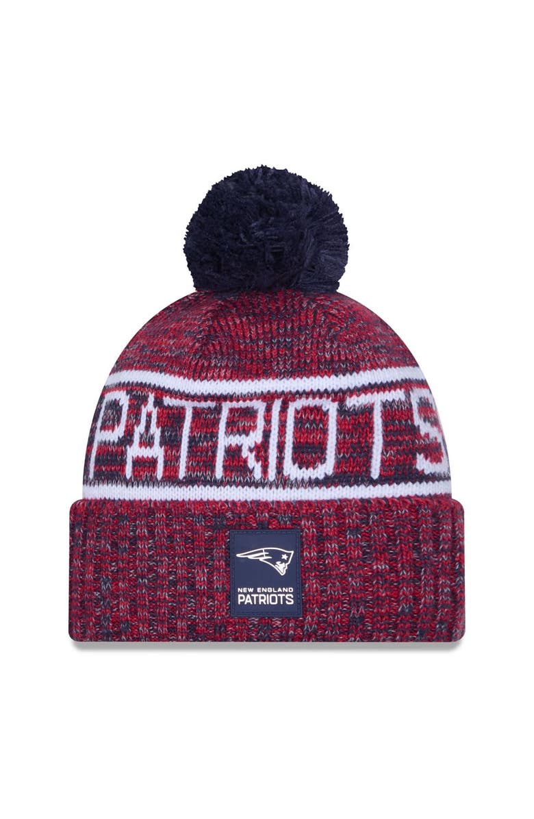 New Era Men's New Era Red New England Patriots 2025 Sideline Cold Weather Cuffed Knit Hat with Pom, Main, color, 