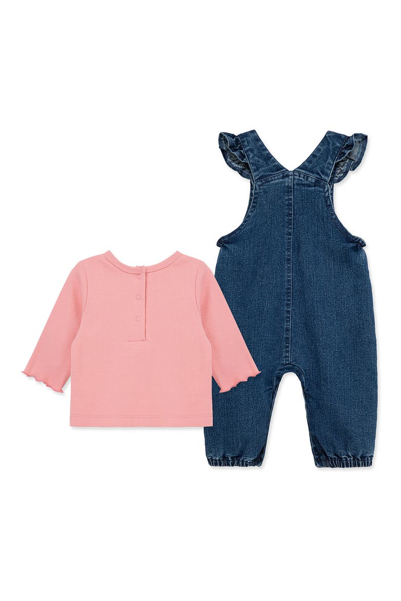 Floral Embroidered Overalls & Shirt Set, Alternate, color, BLUE