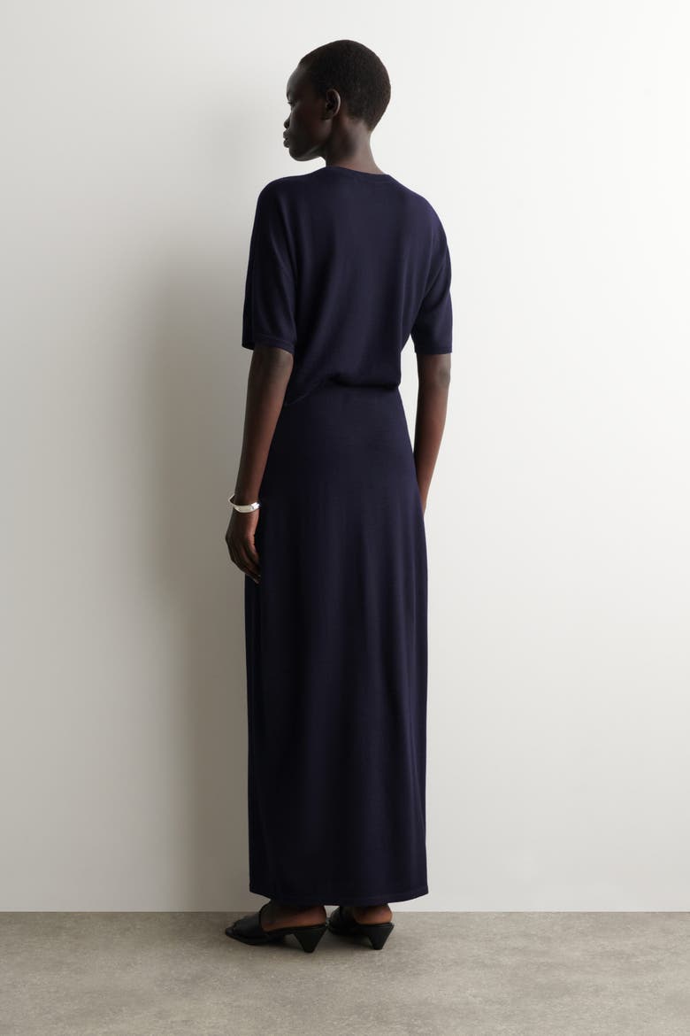Rounded Merino Wool Midi Skirt, Alternate, color, NAVY