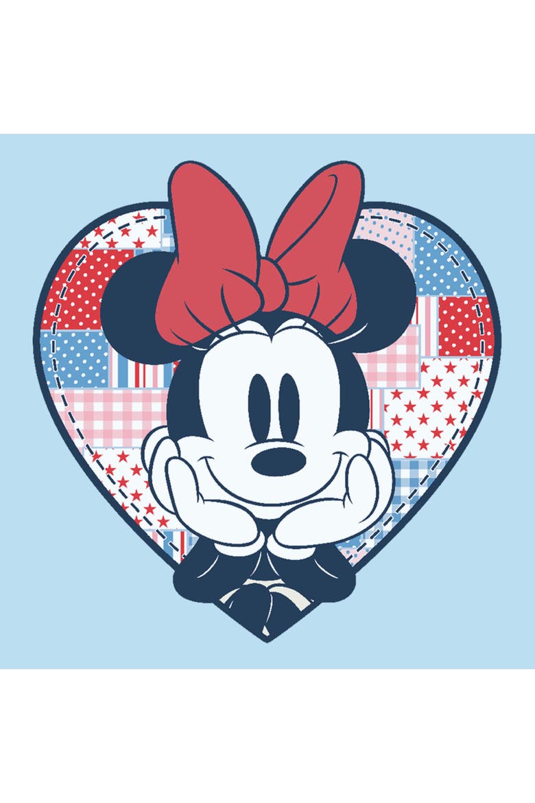 Men's Minnie Mouse Cute Patchwork Heart  Graphic T-Shirt, Alternate, color, Light Blue