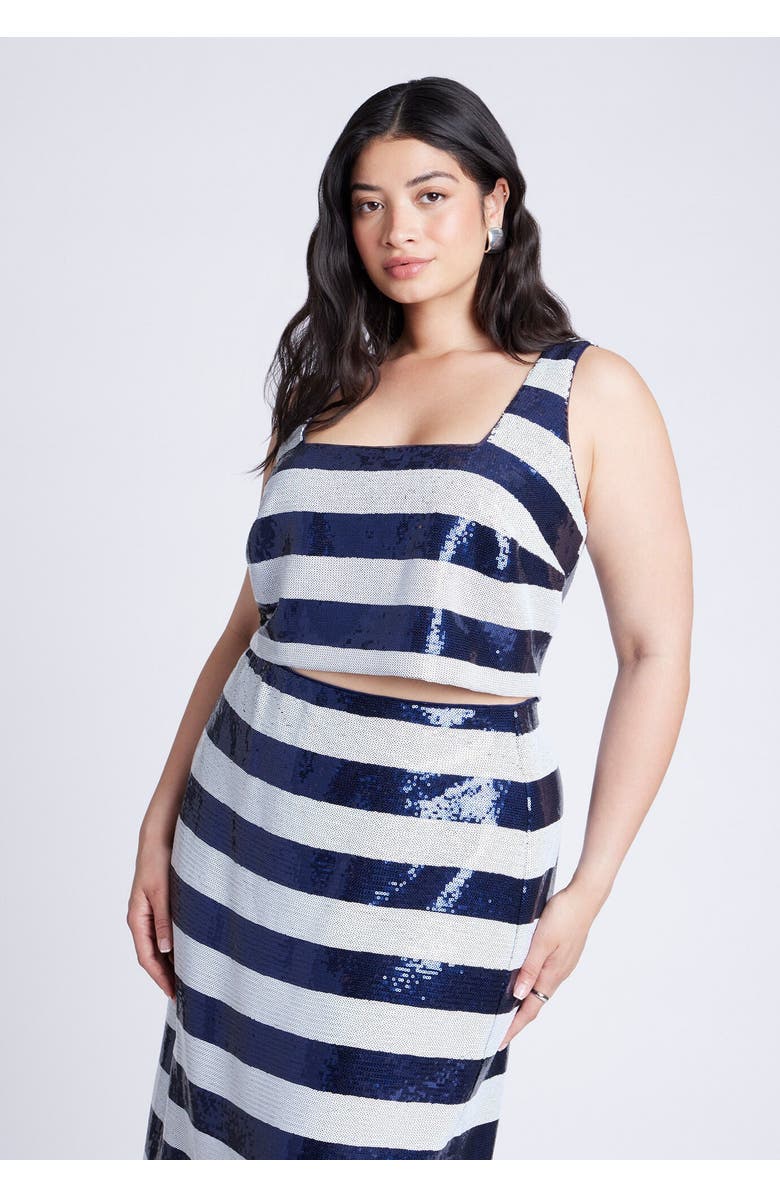 ELOQUII Sequin Striped Crop Top, Main, color, 