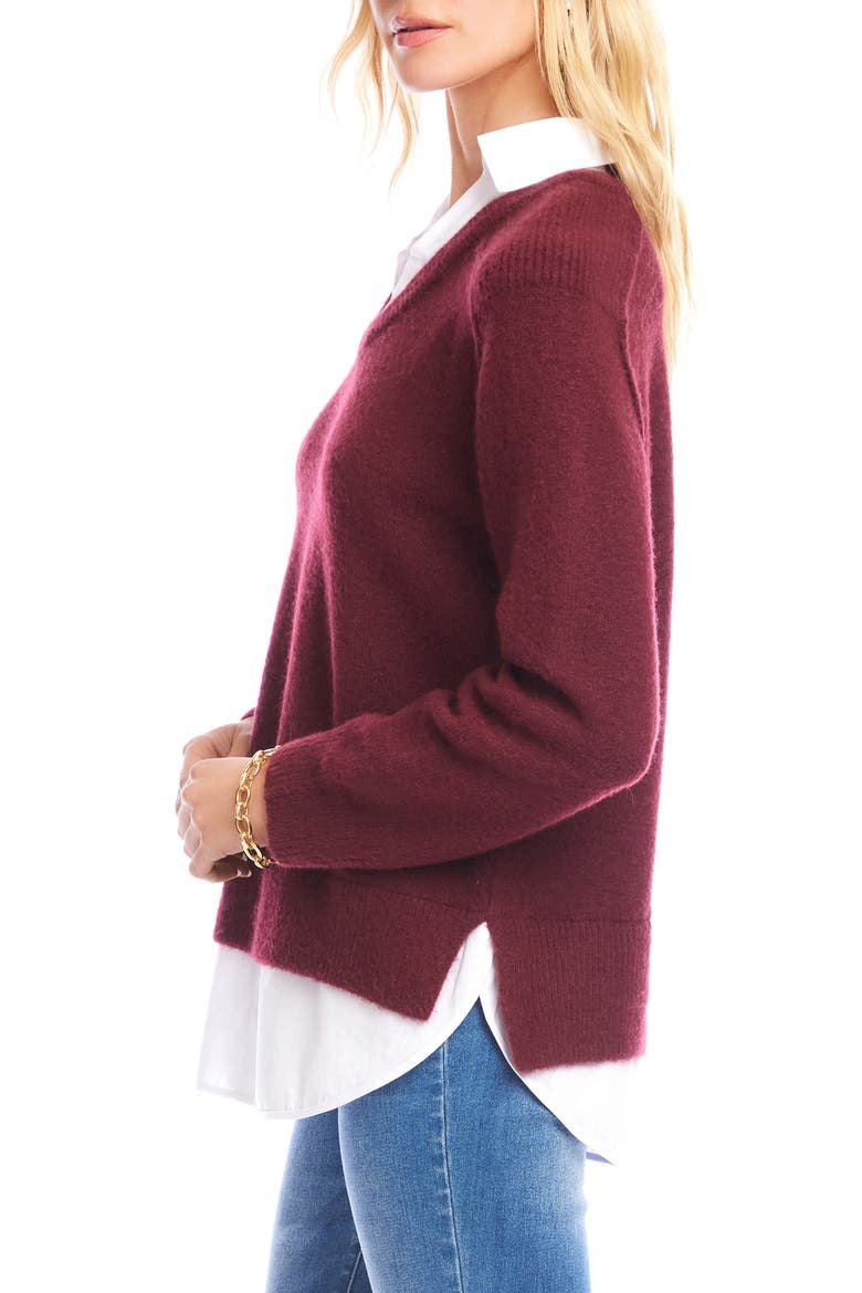 Mixed Media Layered Sweater, Alternate, color, WINE