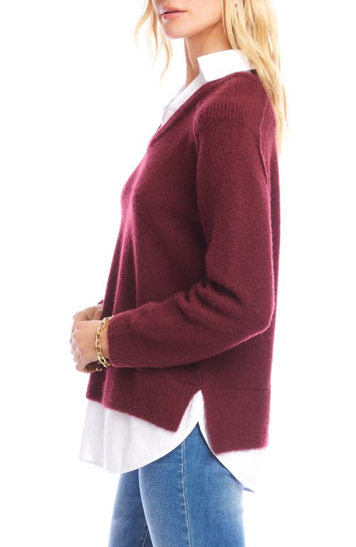Karen Kane Mixed Media Layered Sweater In Burgundy