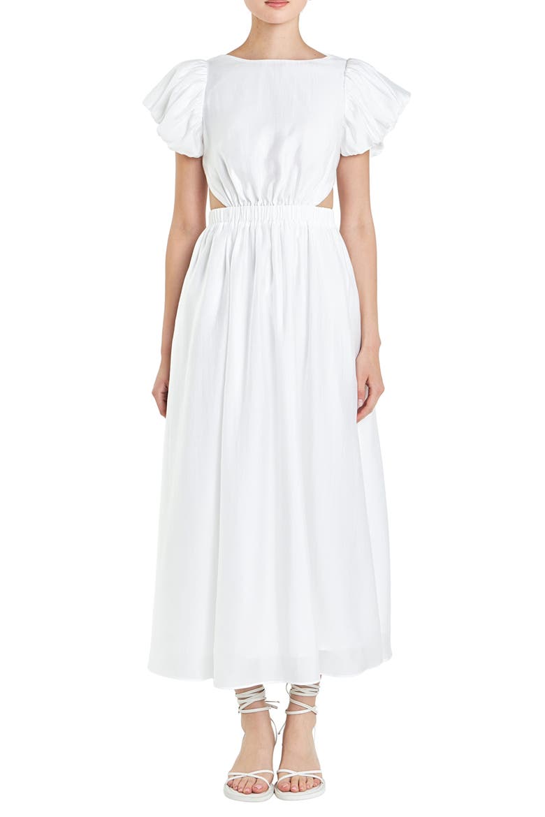Cutout Puff Sleeve Maxi Sundress, Main, color, WHITE