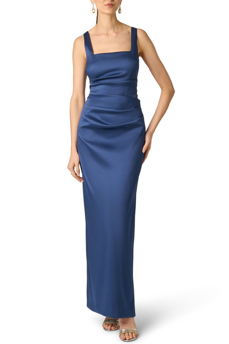 Stretch Mikado Column Gown, Main, color, NAVY