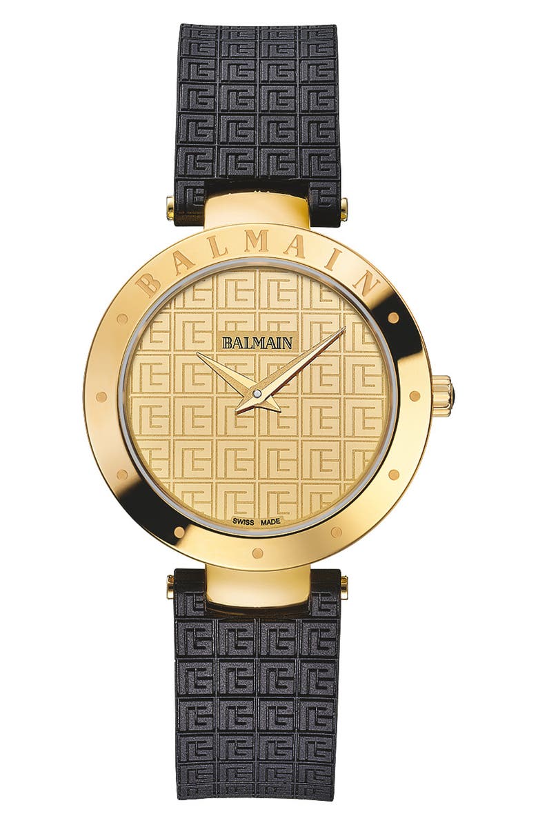 Balmain ia Rubber Strap Watch, 33mm, Main, color, Yellow Gold Pvd Coating