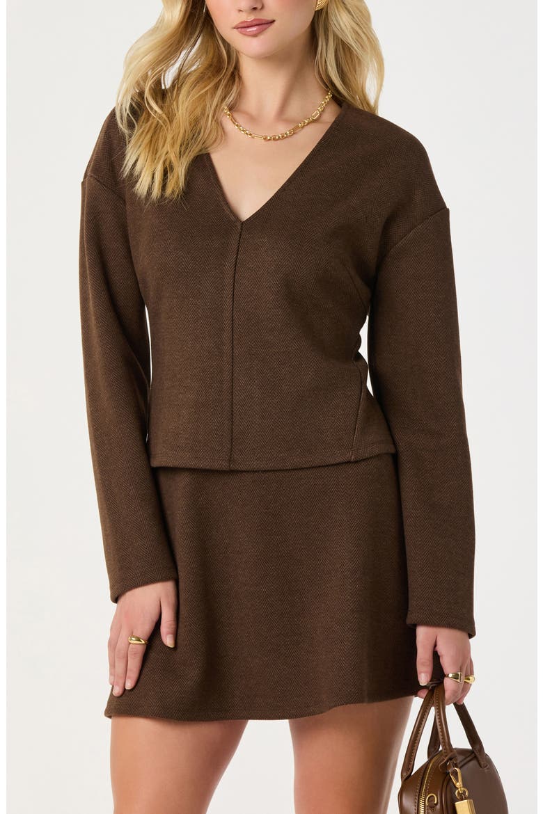 Herringbone Knit Top, Main, color, BROWN