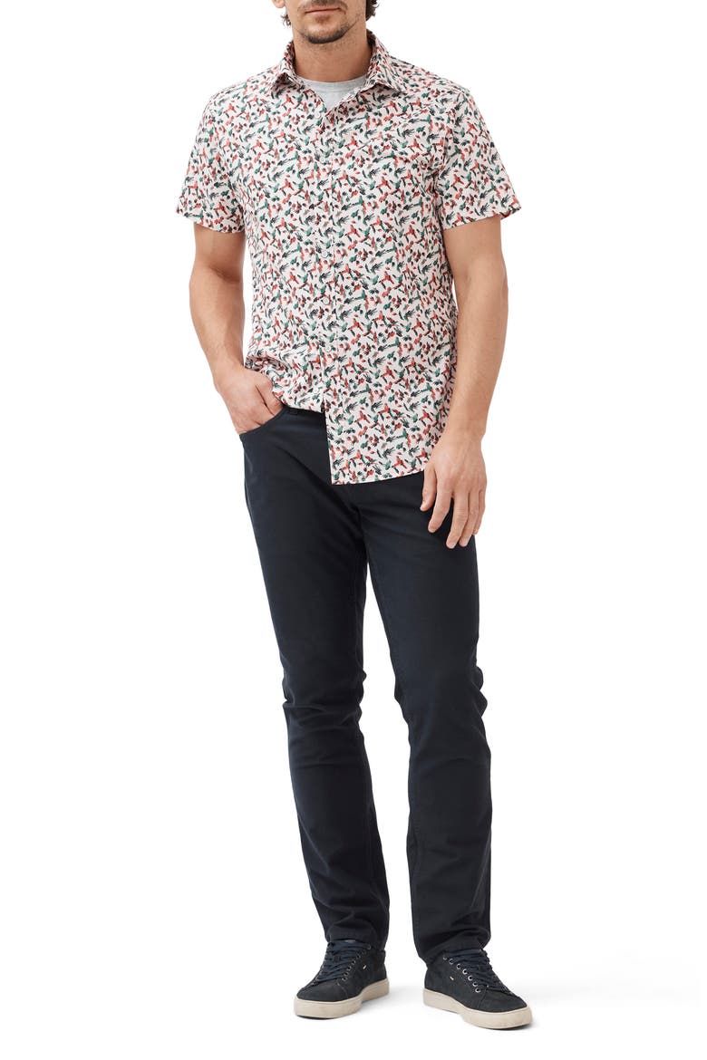Hillmorton Sports Fit Print Short Sleeve Cotton Button-Up Shirt, Alternate, color, DUSTY PINK