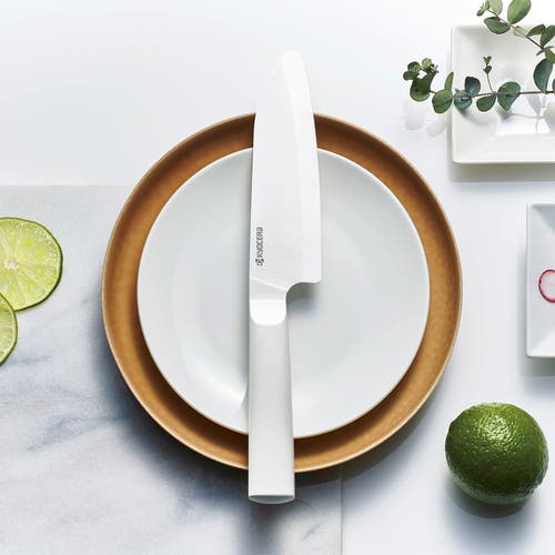 Kyocera Innovationwhite 5.5-inch Ceramic Santoku Knife, White Blade In Silver