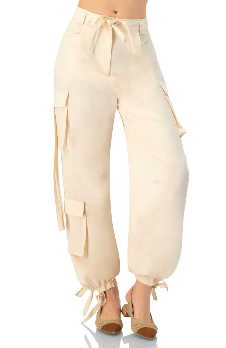 IVONNE Solid Cargo Pants with Straps, Main, color, Sand