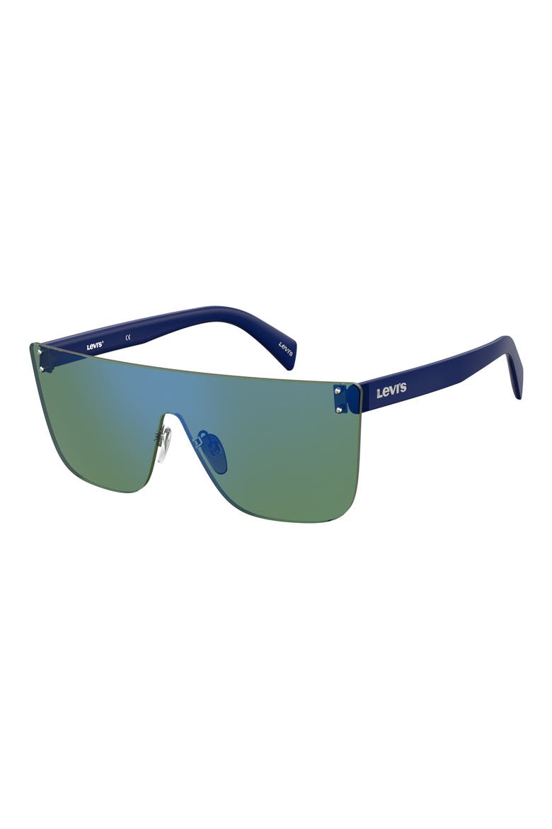 Levi's® 99mm Mirrored Shield Sunglasses, Main, color, GREEN/ GREEN MULTI BLUE