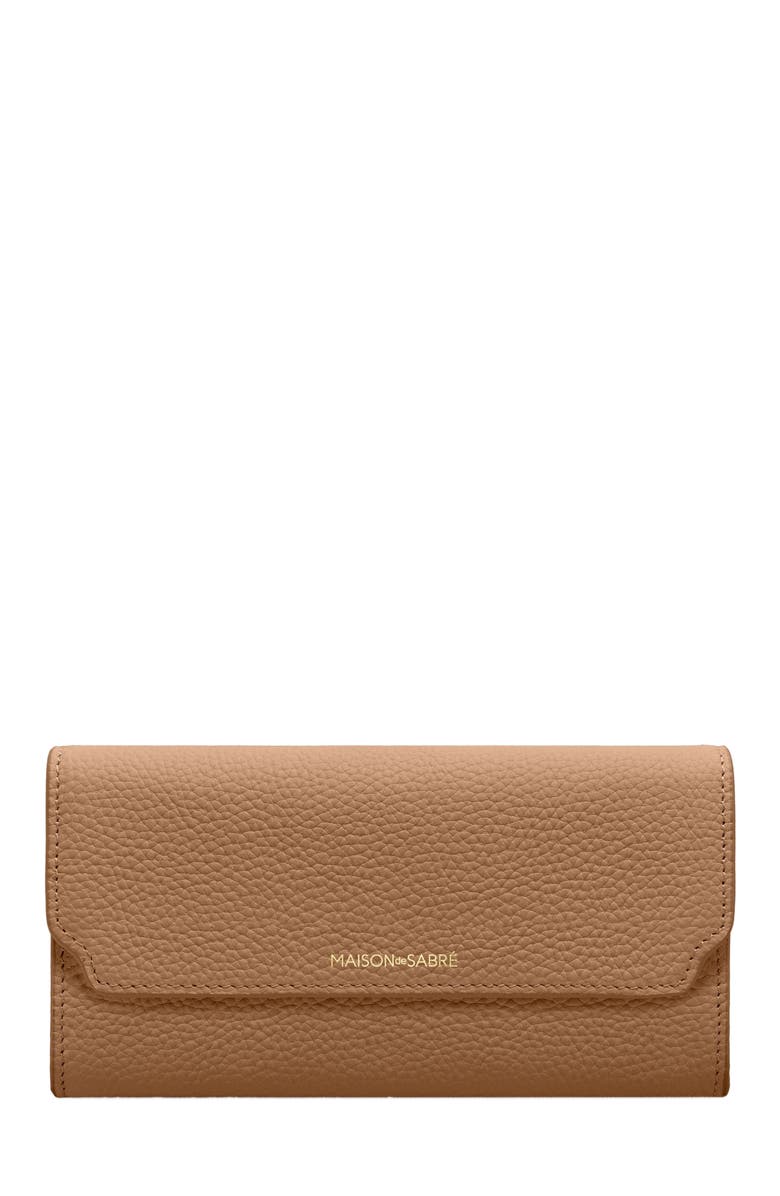 MAISON de SABRÉ Long Leather Flap Wallet, Main, color, Sandstone Lily