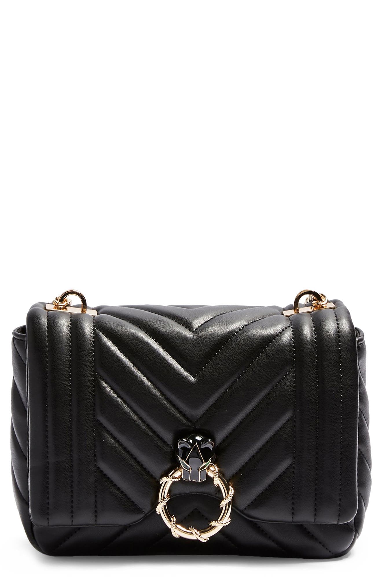Topshop Carl Panther Faux Leather Shoulder Bag, Main, color, 