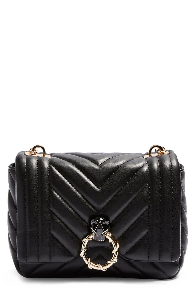 Carl Panther Faux Leather Shoulder Bag, Main, color, BLACK