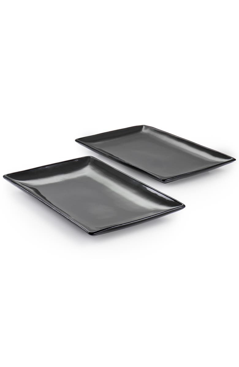Gibson Home 2 Piece 12 Inch Rectangle Stoneware Platter Set, Alternate, color, Grey