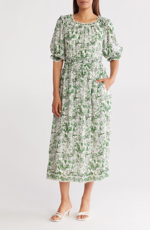 Floral Balloon Sleeve Georgette Maxi Dress