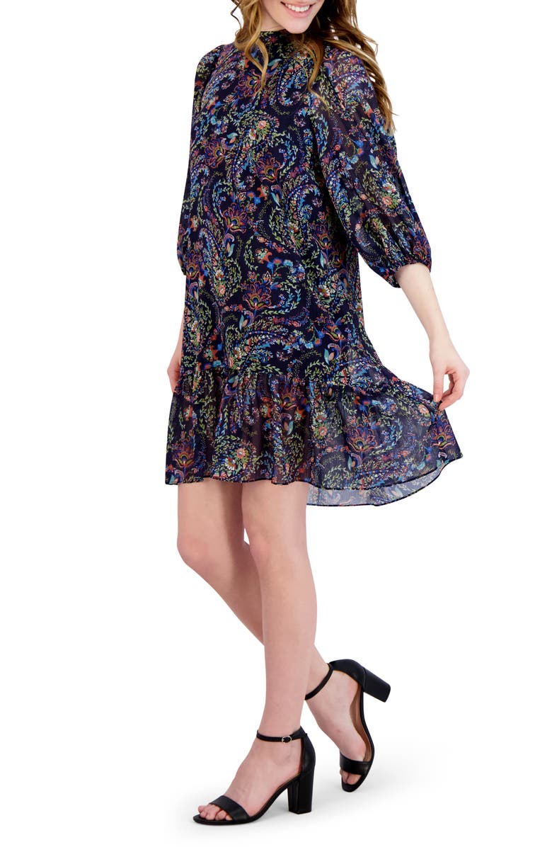 Julia Jordan Mock Neck Three-Quarter Sleeve Dress, Alternate, color, 