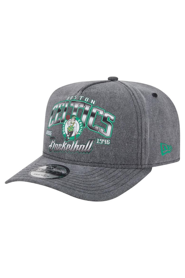 Men's New Era  Charcoal Boston Celtics Throwback Washed Pre-Curved 9FIFTY Snapback Hat, Main, color, Charcoal