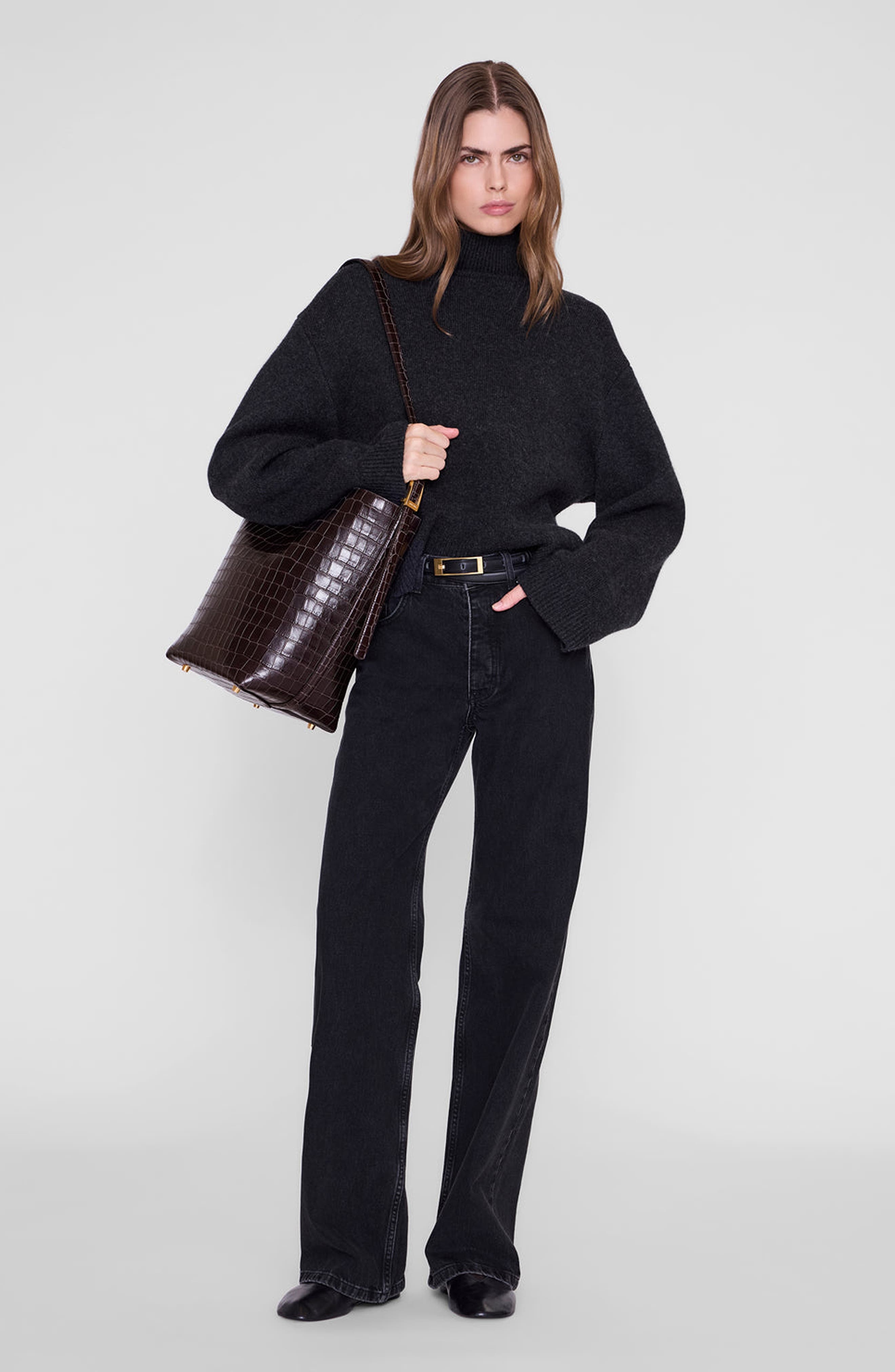 Elly Embossed Bucket Bag, Alternate, color, Dark Brown