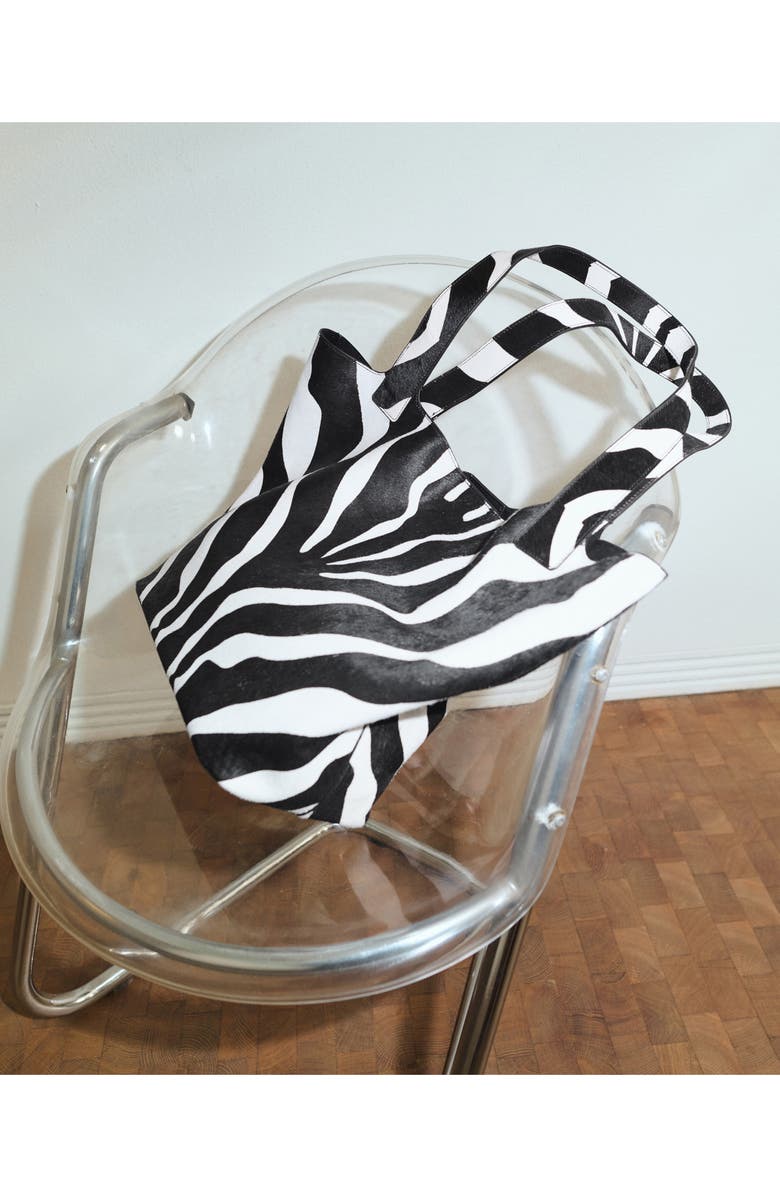 MANGO Zebra Stripe Genuine Calf Hair & Leather Tote, Alternate, color, Black