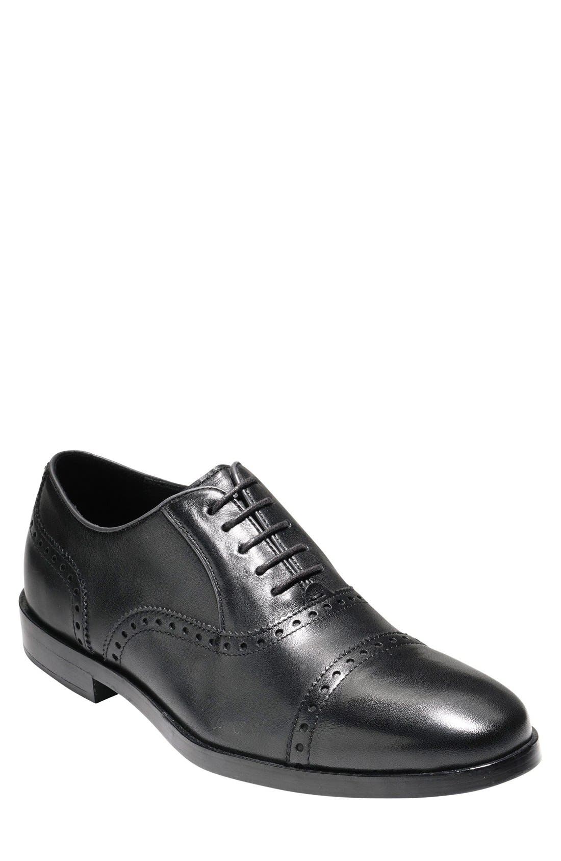 'Hamilton' Cap Toe Oxford, Main, color, BLACK LEATHER
