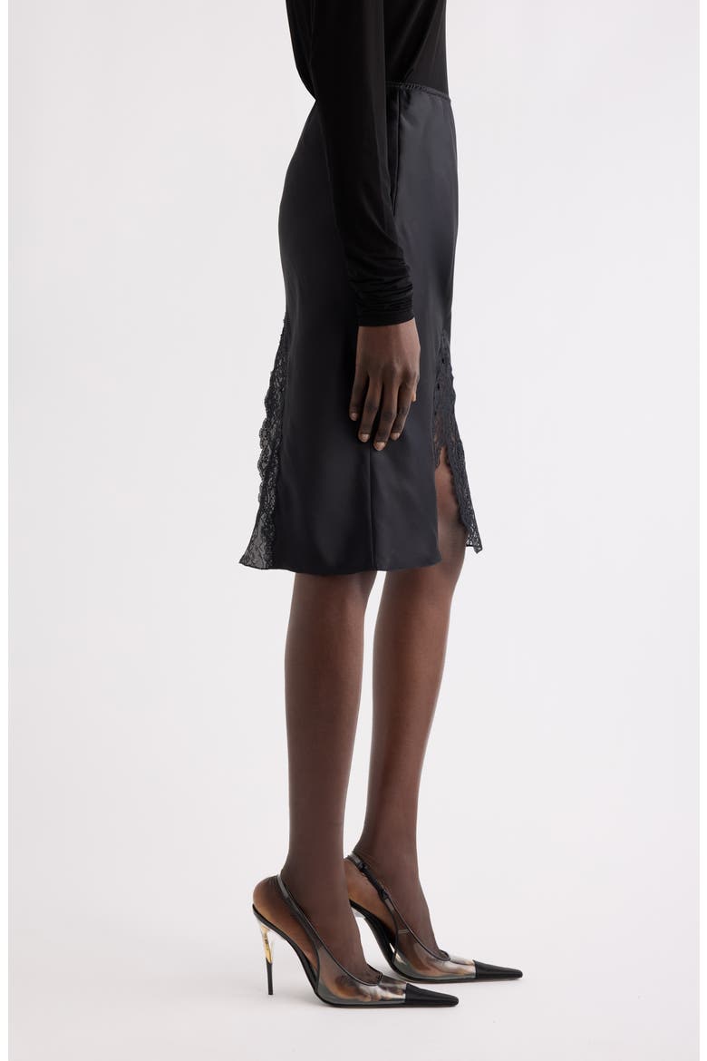 Lace & Double Face Silk Satin Split Skirt, Alternate, color, NOIR