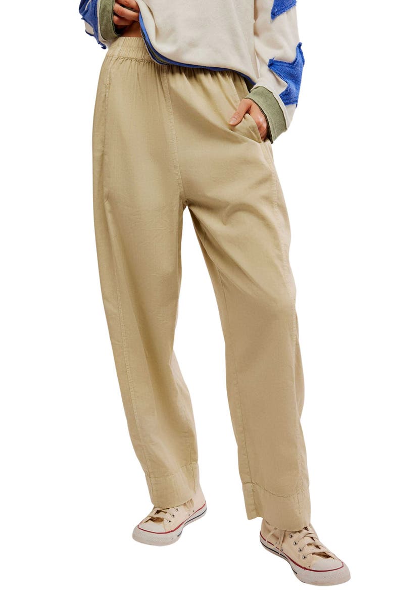 Preppy Pull-On Poplin Pants, Main, color, BIRCH
