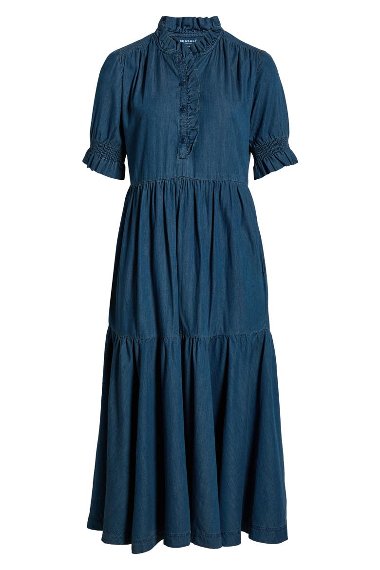 Feather Star Midi Dress, Alternate, color, MID WASH INDIGO