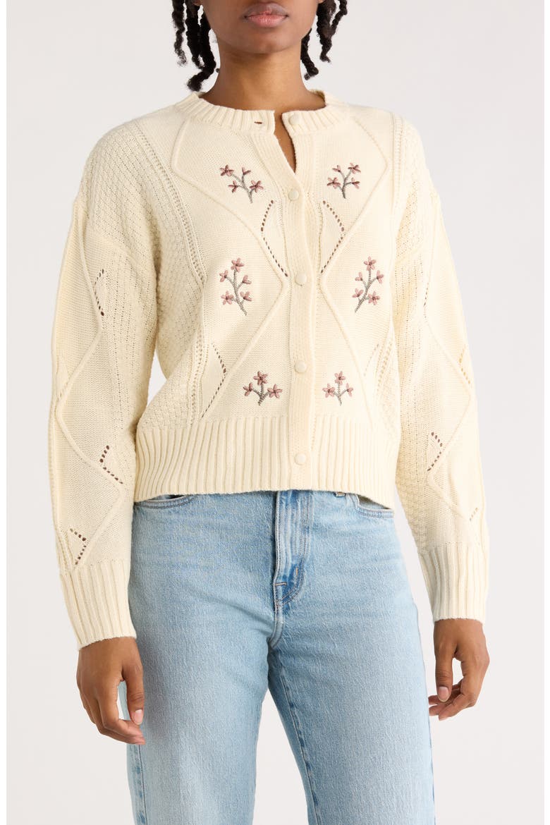 Floral Knit Cardigan, Main, color, CREAM