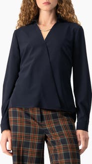 IVONNE V-Neck Wrap Blouse with Barrel Cuffs