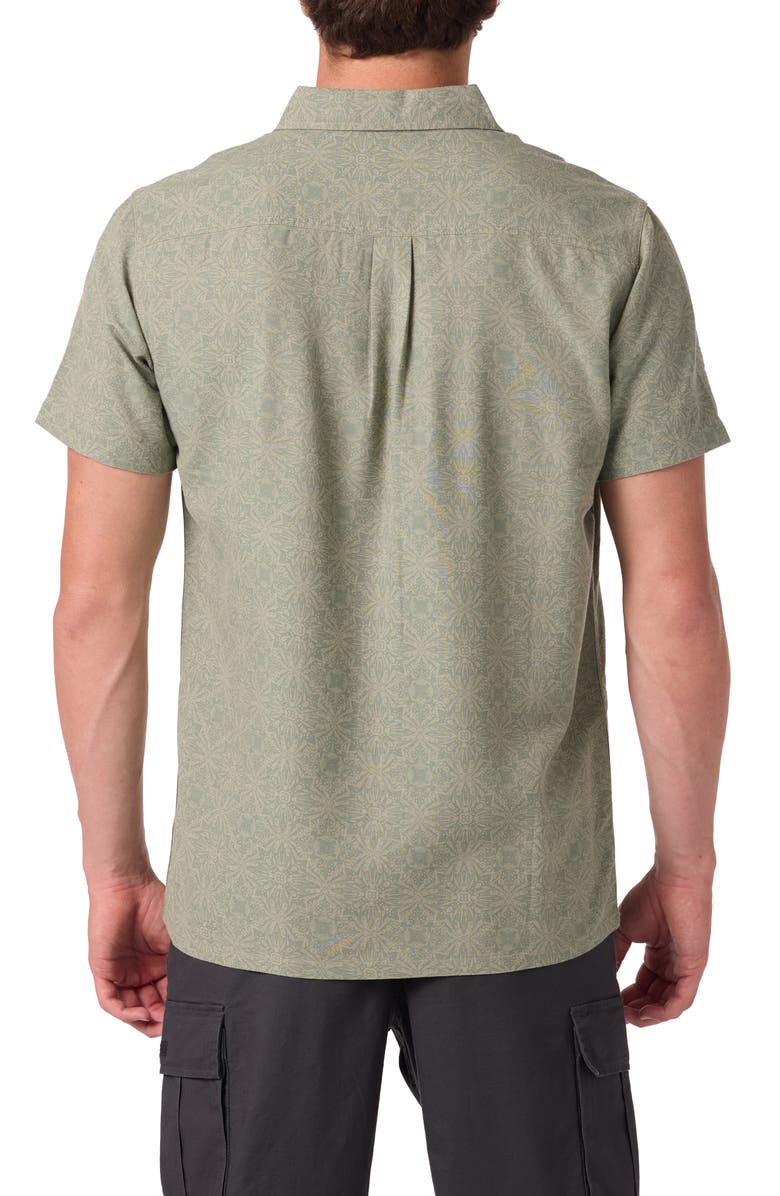 O'Neill O'Riginals Eco Print Standard Fit Short Sleeve Button-Up Shirt, Alternate, color, Clover