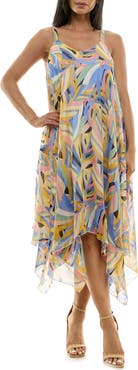 Nina Leonard Patterned Handkerchief Hem Dress