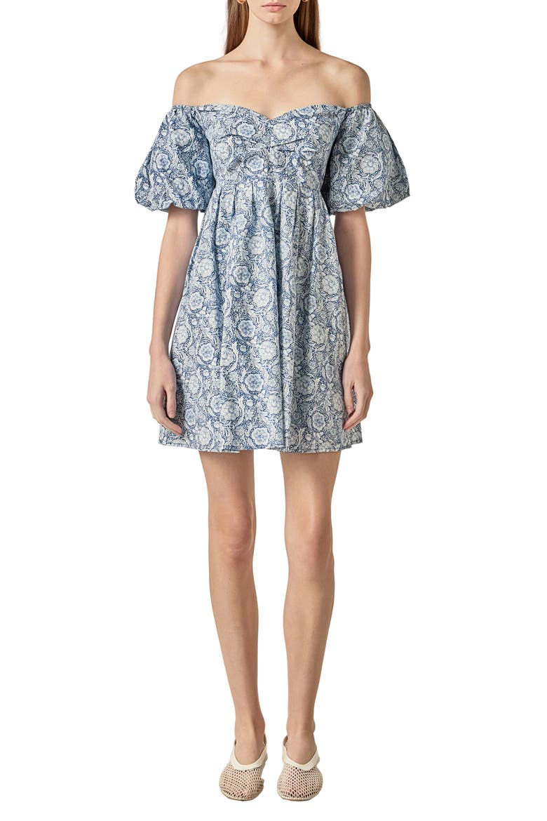 Floral Off the Shoulder Cotton Minidress, Main, color, BLUE
