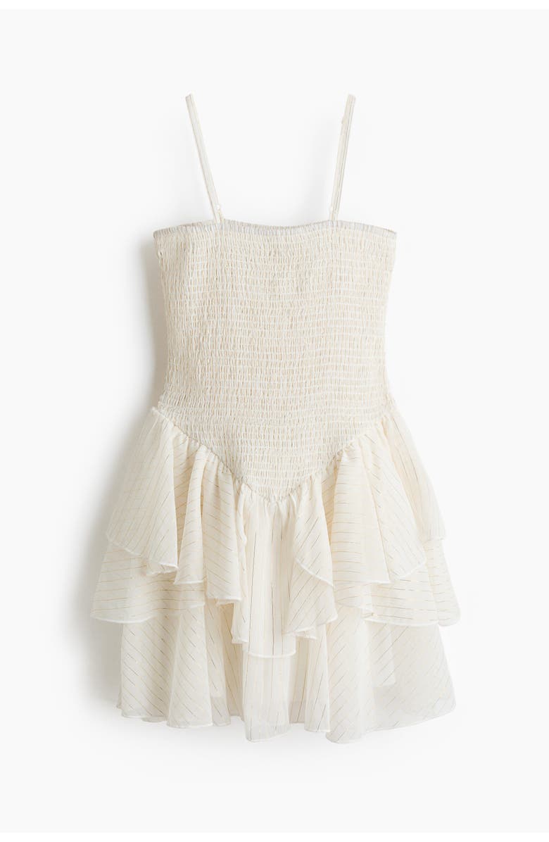 H&M Smocked Strappy Dress, Main, color, White/Gold-Colored