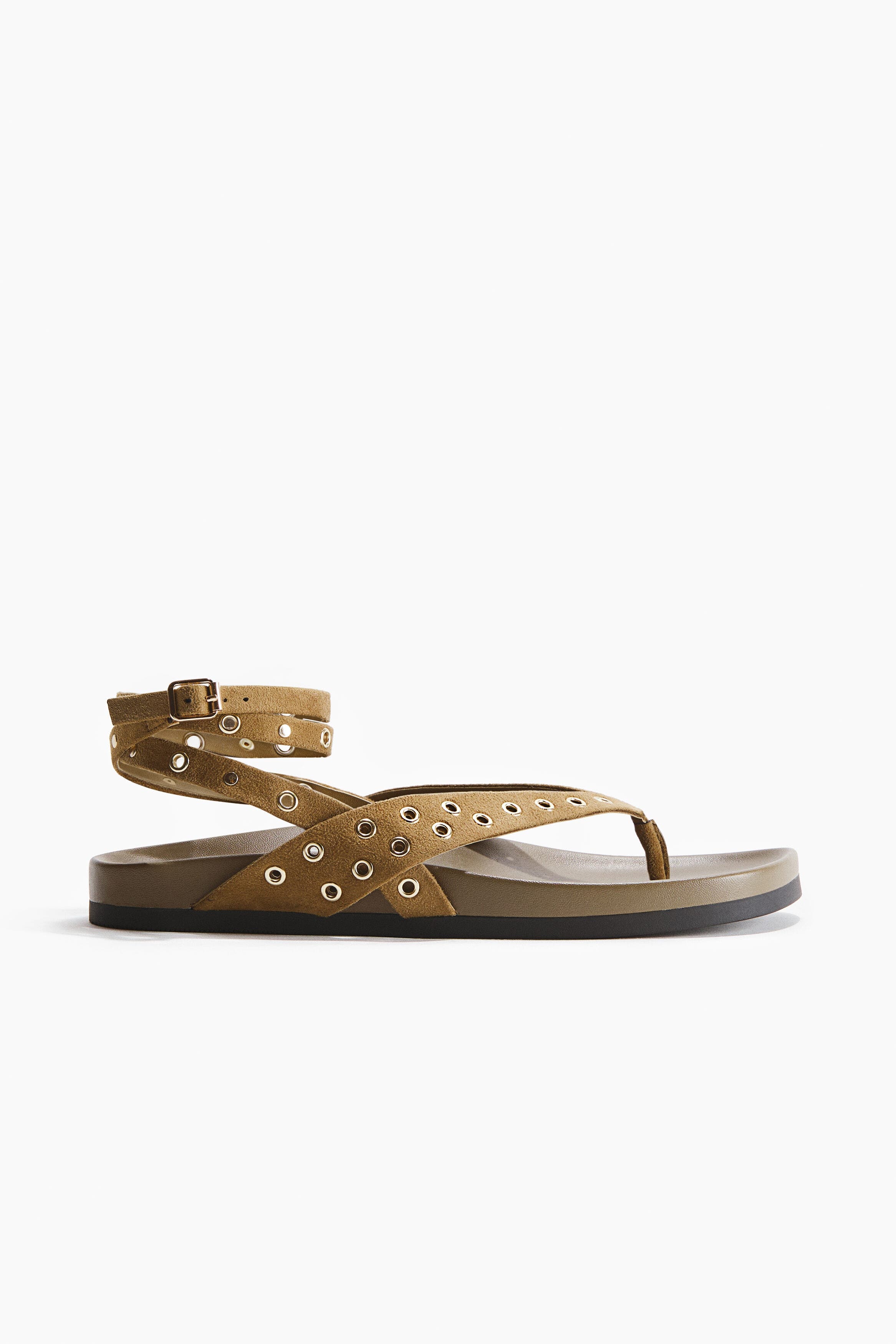 H&M Grommet-detail sandals, Main, color, Dark Beige