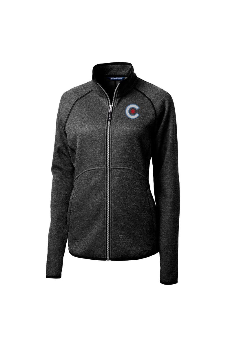 Cutter & Buck Women's Cutter & Buck  Heather Charcoal Chicago Cubs City Connect Mainsail Sweater-Knit Full-Zip Jacket, Alternate, color, 