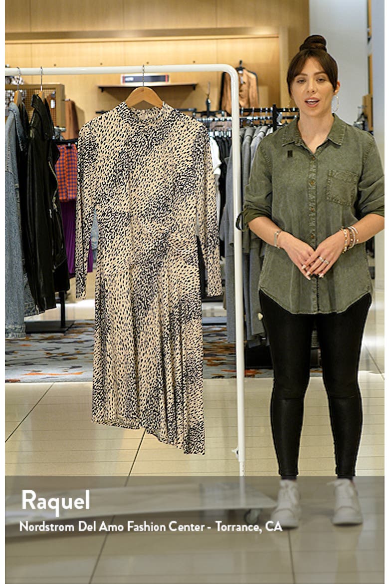 Mock Neck Drape Front Long Sleeve Asymmetric Dress video
