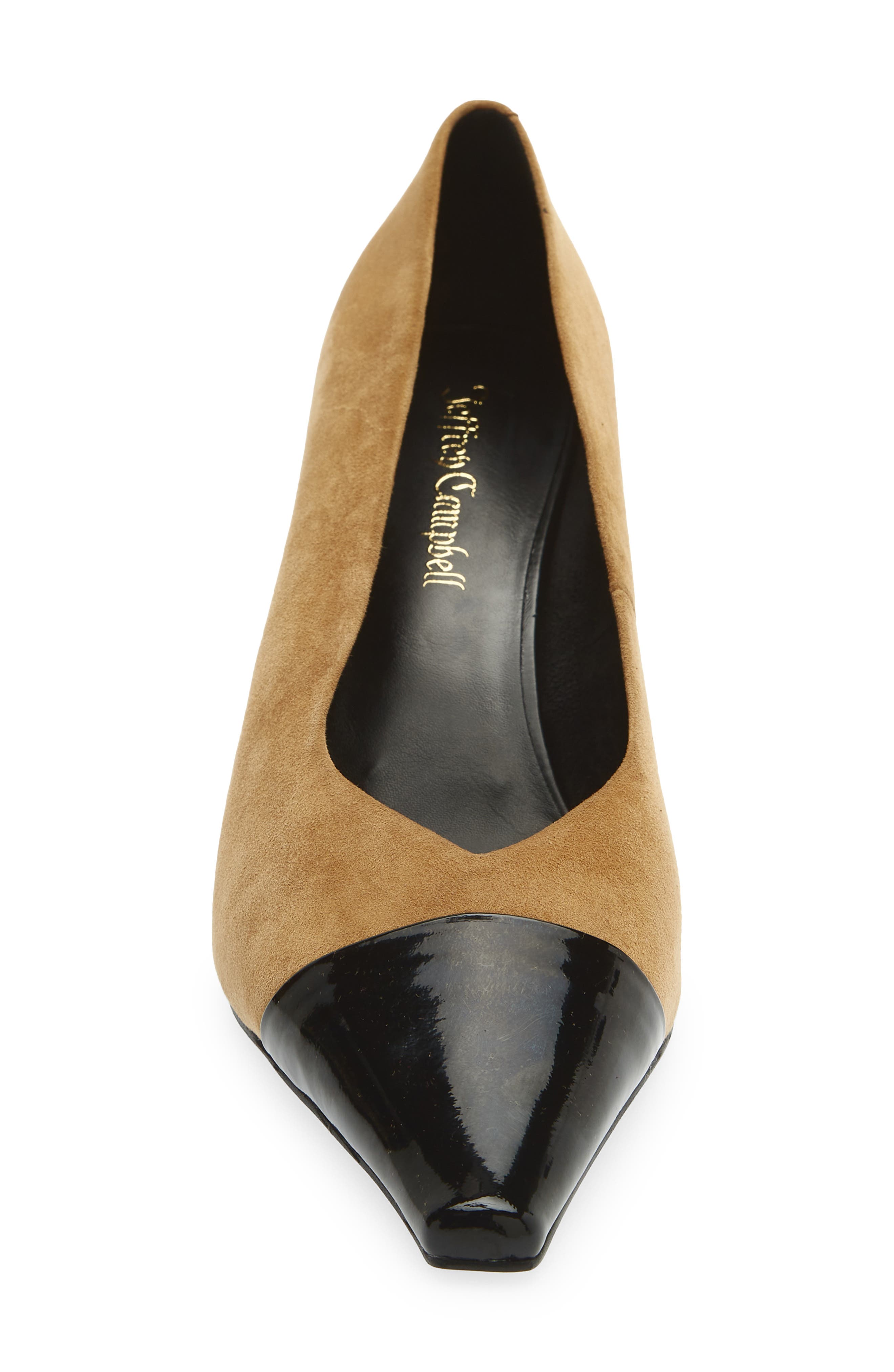 Campaign-C Leather Cap Toe Pump, Alternate, color, BEIGE SUEDE BLACK COMBO