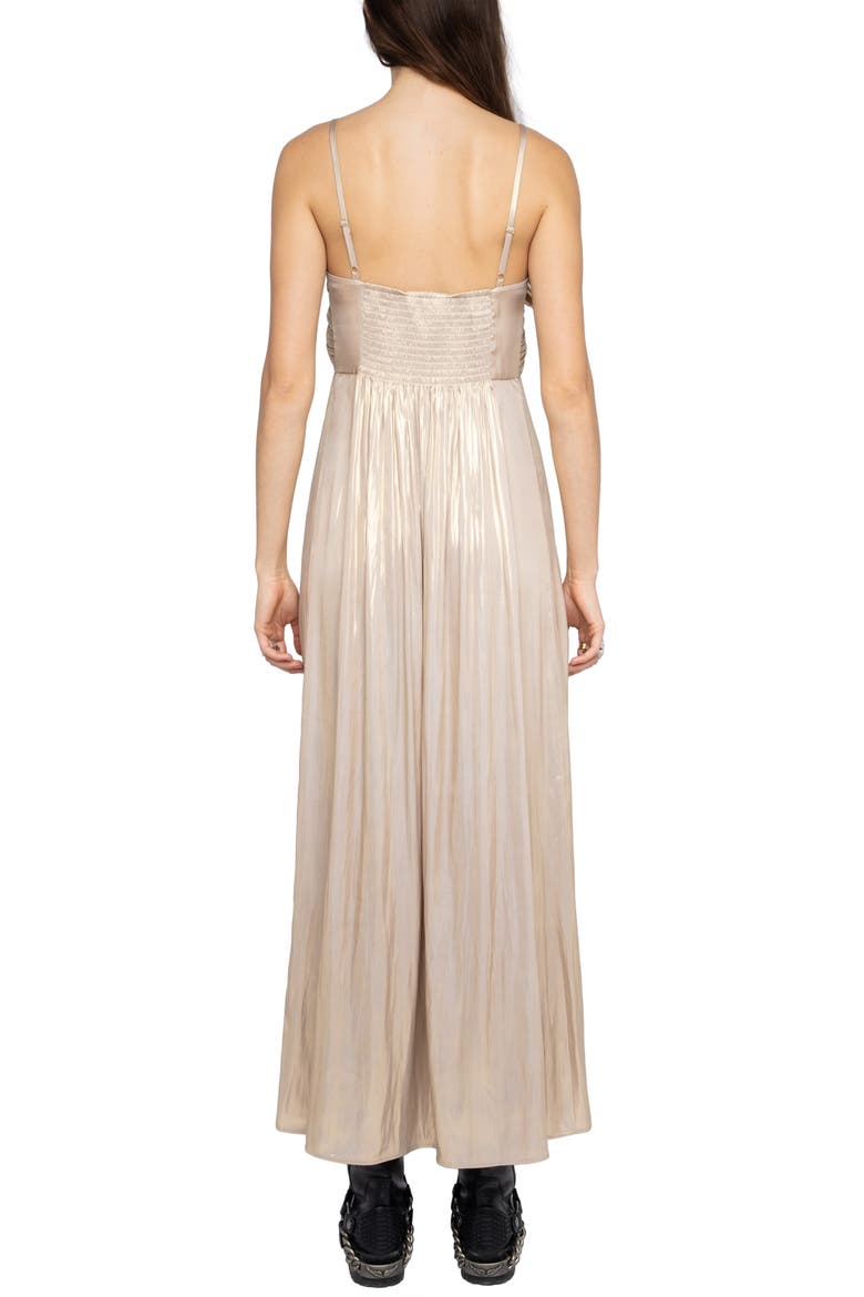 Rippie Pleated Metallic Satin Slipdress, Alternate, color, GOLD