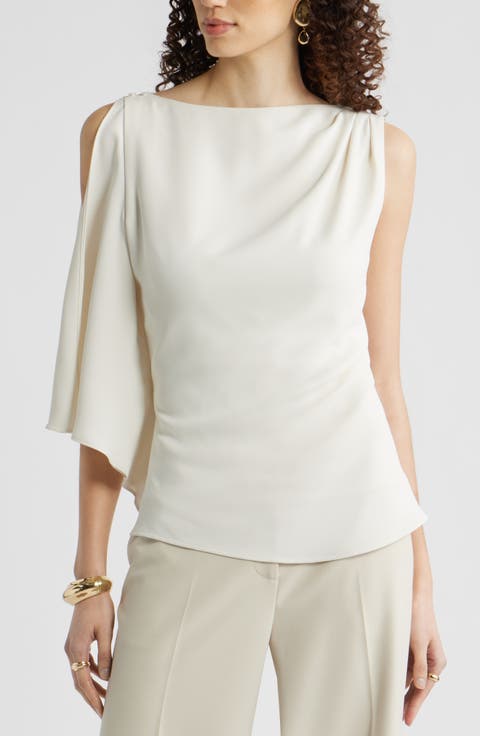 Single Split Sleeve Wool Blend Crepe Top